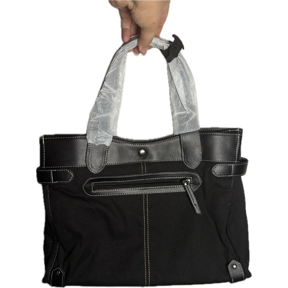 Vintage Y2K Black Canvas Tote Bag Office Siren Buckle Shoulder Bag Minimalist